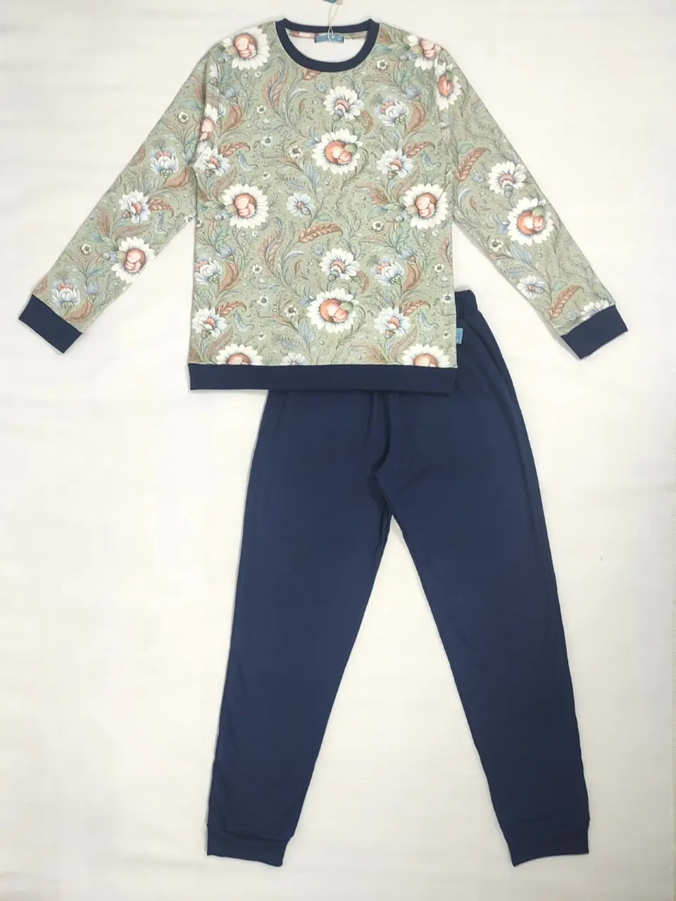 Pijama de mulher estampado - 100% algodão (com carda) - marinho 2