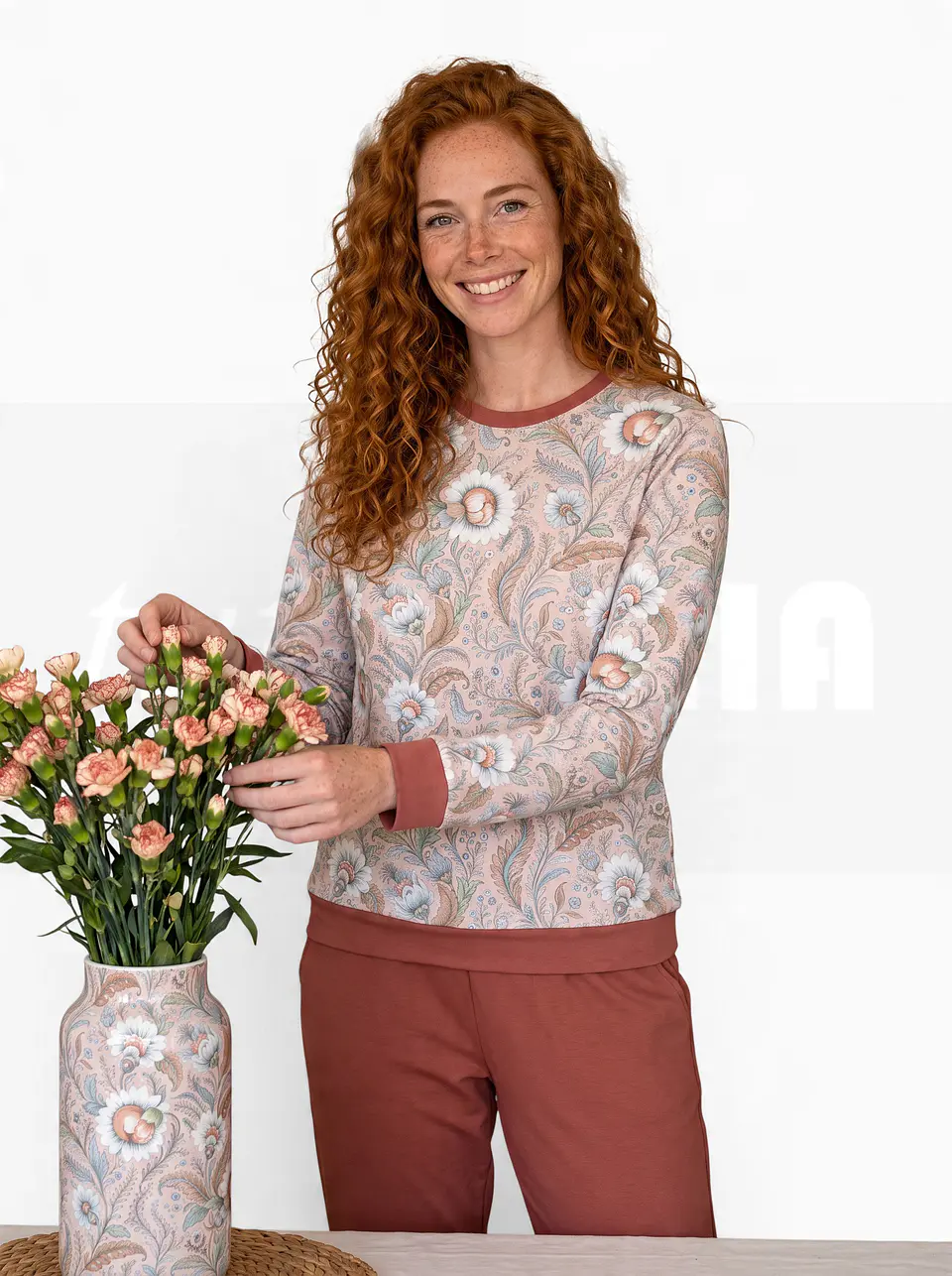Pijama de mulher estampado - 100% algodão (com carda) - telha 1