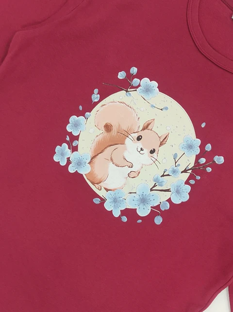 Pijama de mulher  "Esquilo"  - 100% algodão (com carda) cereja