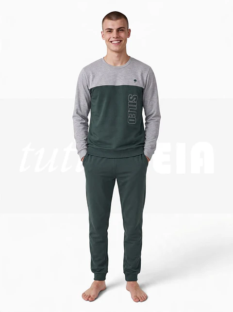 Pijama de homem 100% algodão (com carda) estilo desportivo - verde