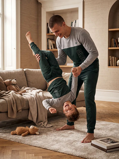 Pijama de homem 100% algodão (com carda) estilo desportivo - verde