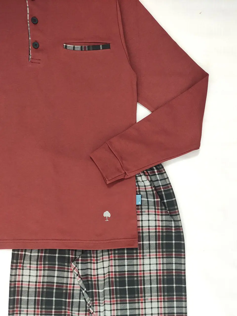 Pijama em algodão com calças ao xadrez - telha 2