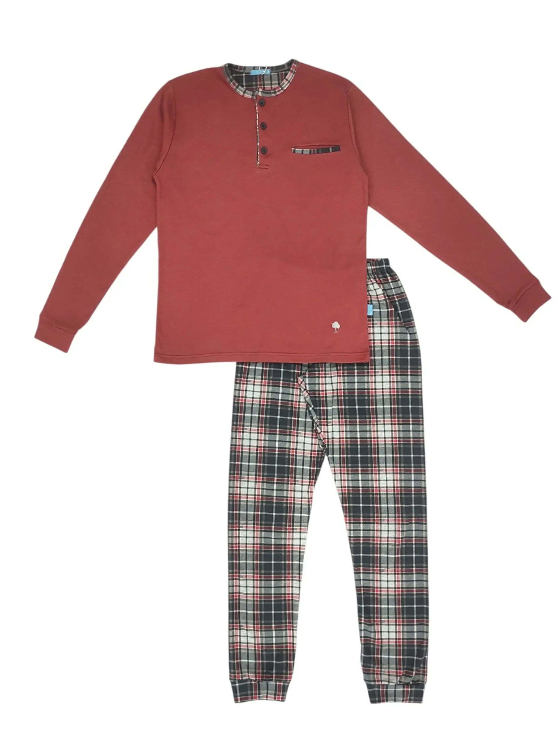 Pijama em algodão com calças ao xadrez - telha 3