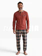 Pijama em algodão com calças ao xadrez - telha - Thumbnail 1