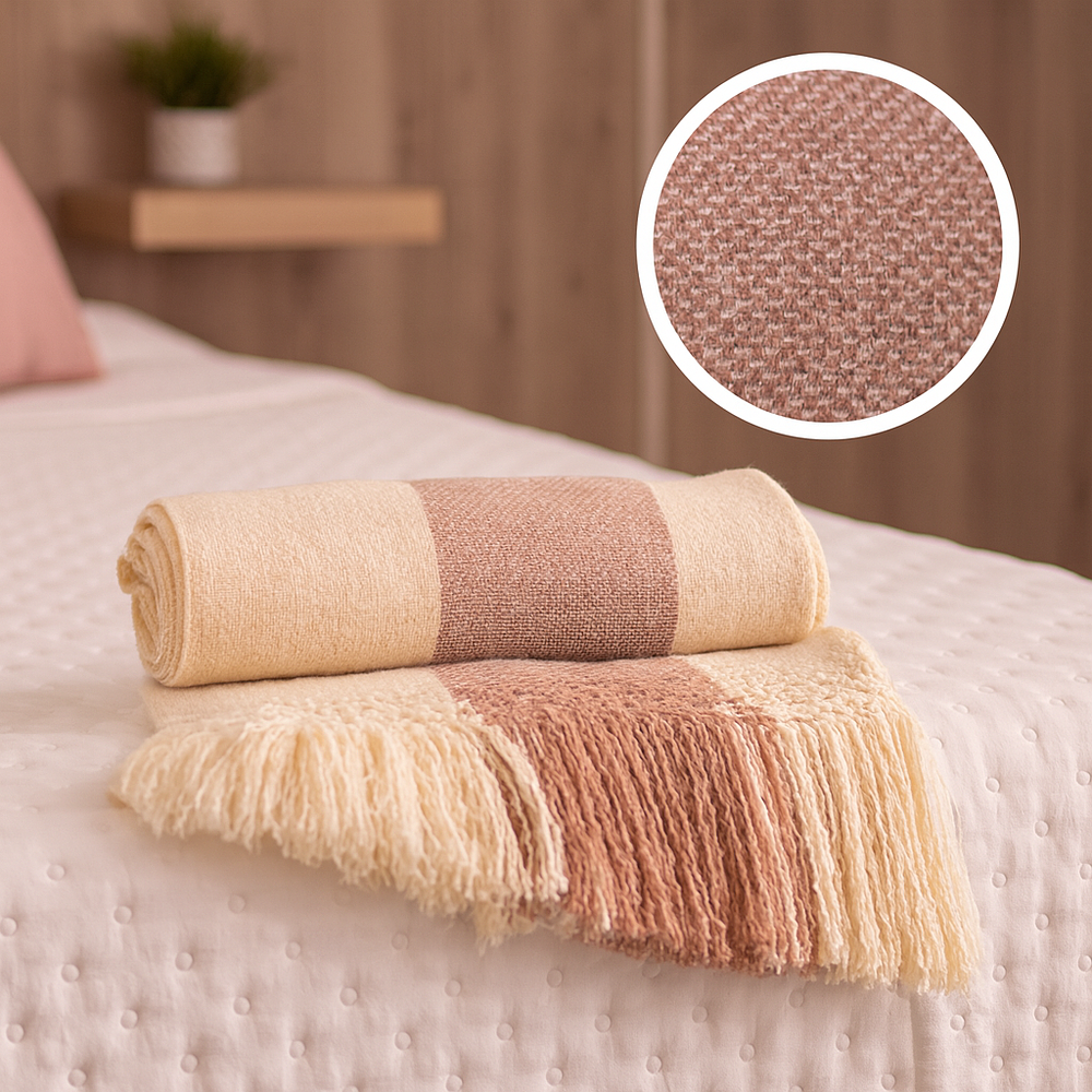 Piecera Mantita tejida a telar, Palo rosa, Lana natural