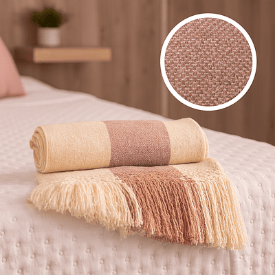 Piecera Mantita tejida a telar, Palo rosa, Lana natural