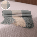 Piecera, Mantita tejida a telar, Celeste menta, Lana natural