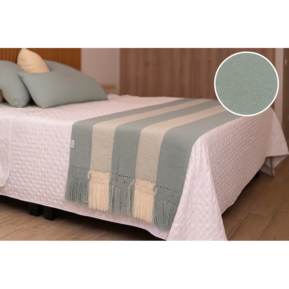 Piecera, Mantita tejida a telar, Celeste menta, Lana natural