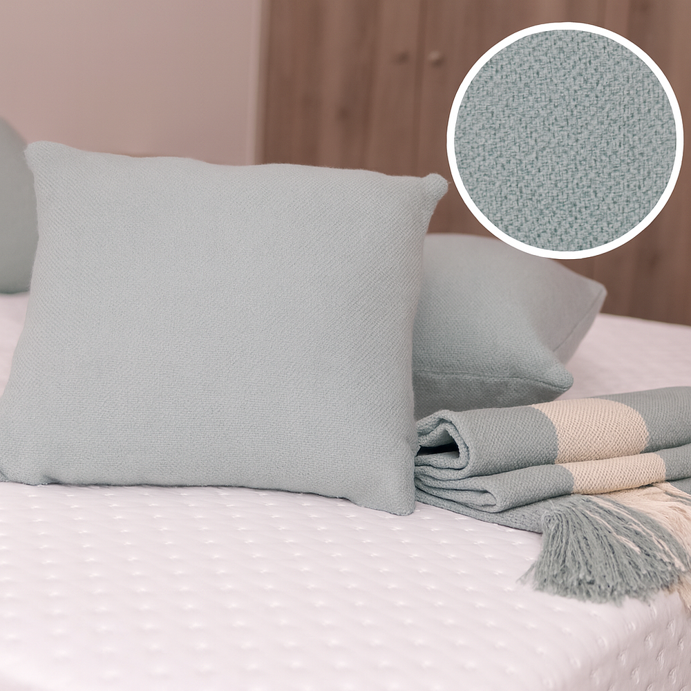 Piecera, Mantita tejida a telar, Celeste menta, Lana natural