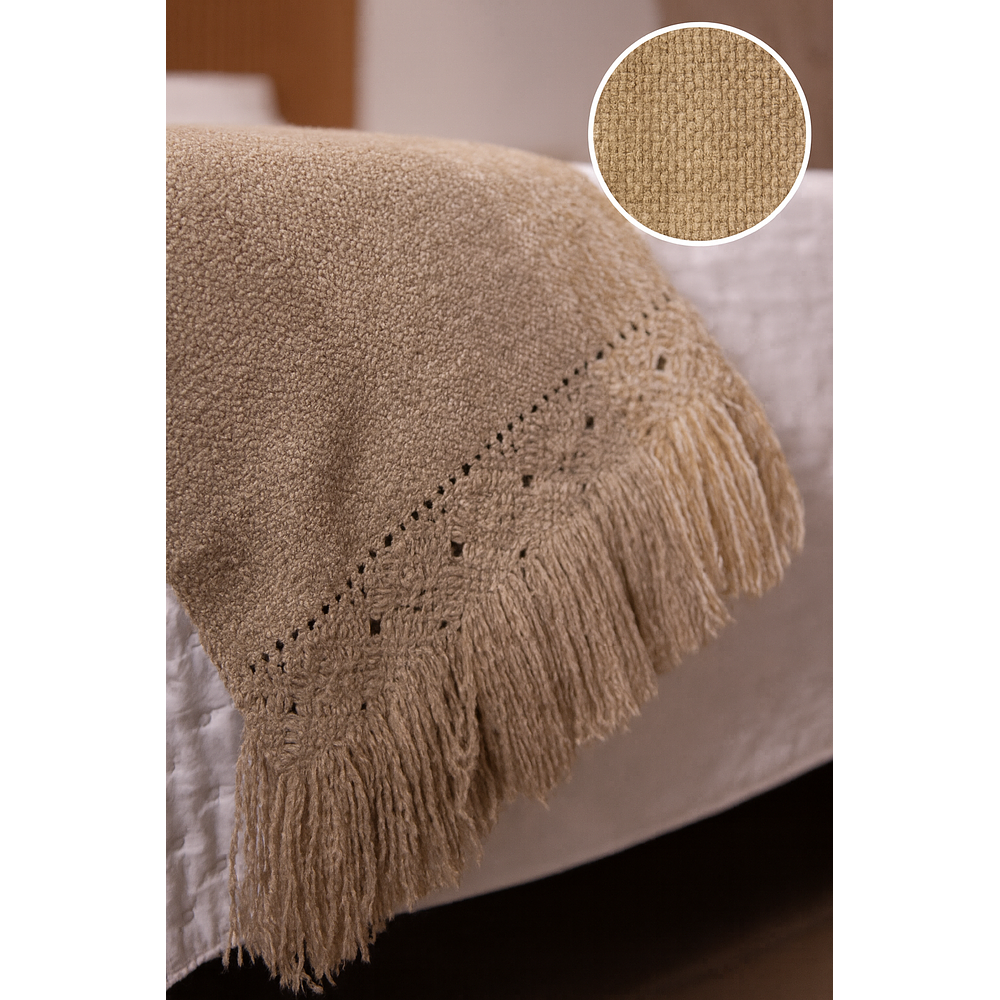 Piecera Mantita tejida a telar, Lana natural Sésamo.