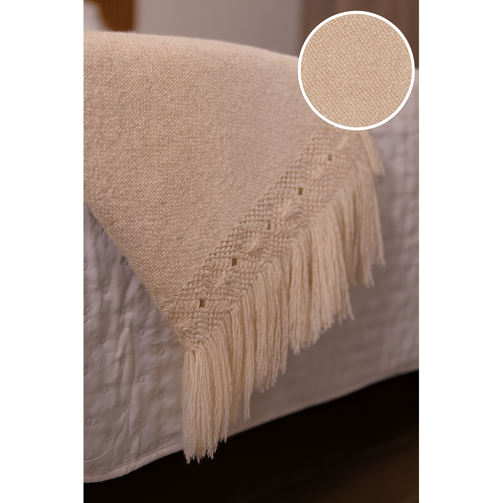 Piecera Mantita tejida a telar, Lana natural Crudo