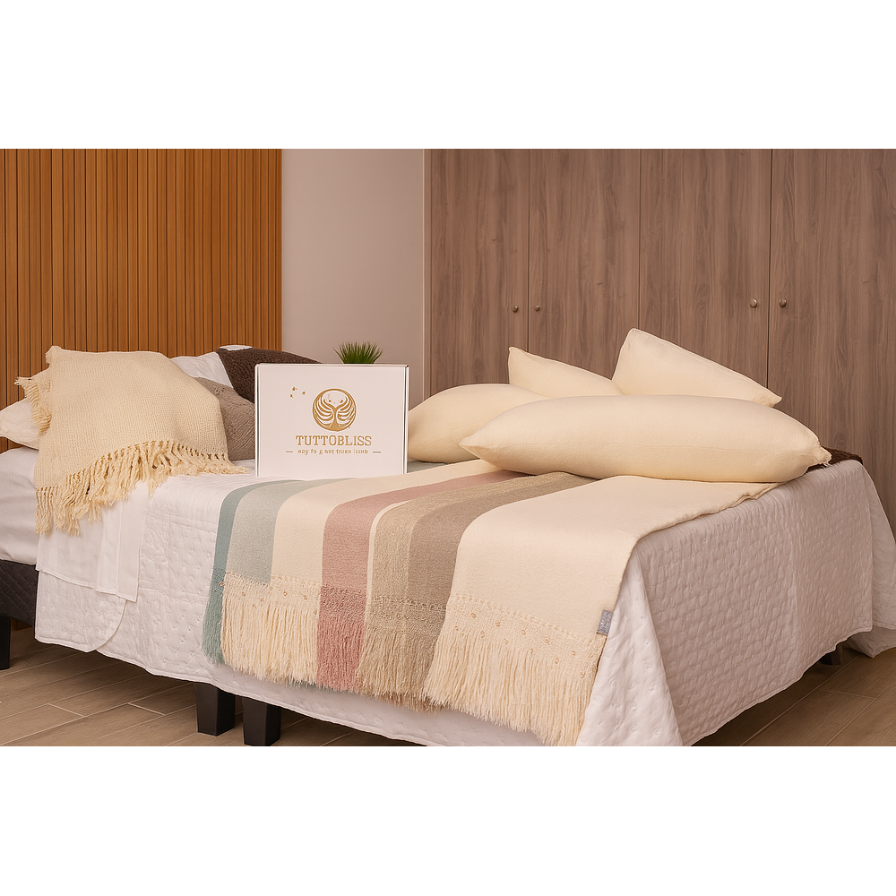 Piecera Mantita tejida a telar, Lana natural Crudo