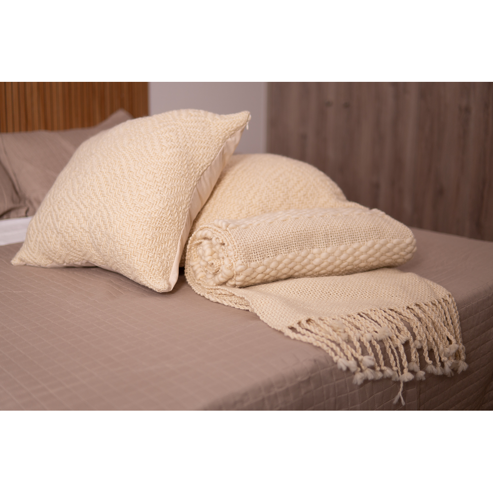 Cojines Artesanales de Lana de Oveja 100% Natural, Blanco Crudo