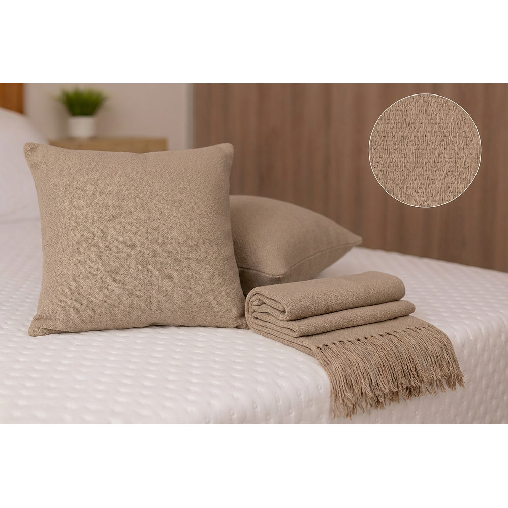 Pack de 3 Cojines tejidos a telar lana natural, Sésamo