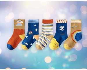 Pack de 5 Pares de Calcetines  Galaxias con Ternura en Cada Paso para Niñas/Niños. Tejido elástico en mezcla de algodón peinado