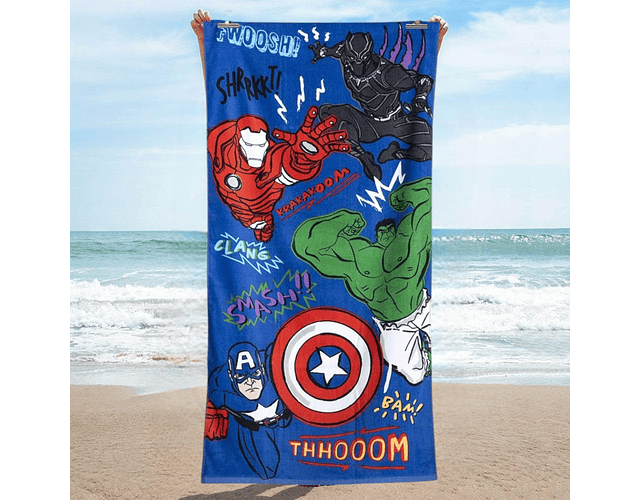 Suave Toalla para Niños en el Baño/Piscina/Playa 83% Algodón y 17% Poliéster de 70x140 cm, Avengers - Capitan America Hulk Ironman Pantera Negra