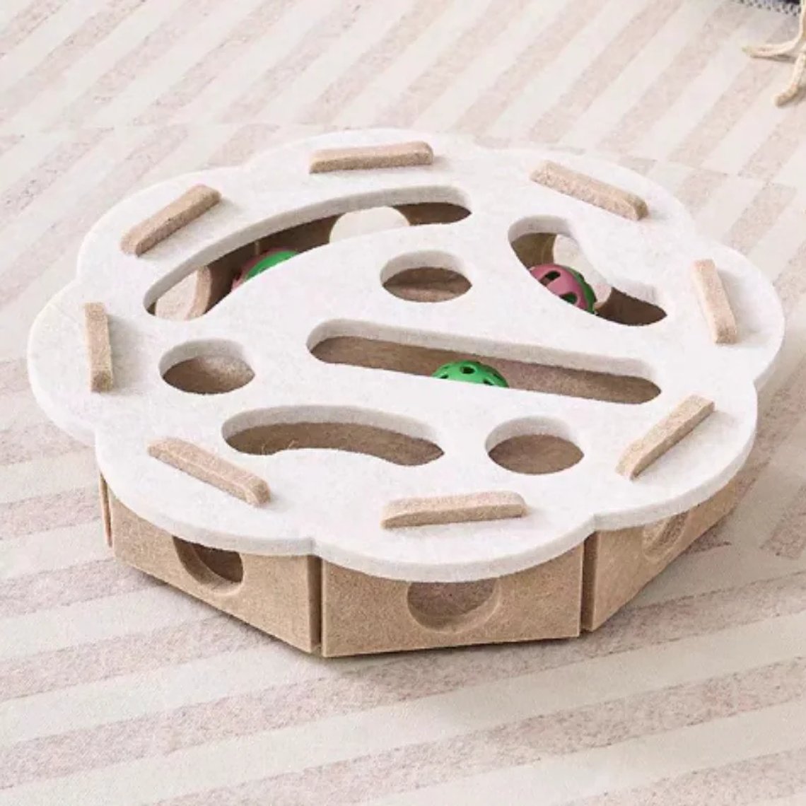 Pet Cat Puzzle Labirinto Fori Giocattoli Scatola di feltro con campana Palla Gattino che gioca Giocattoli Interattivi Divertenti forniture per gatti 6