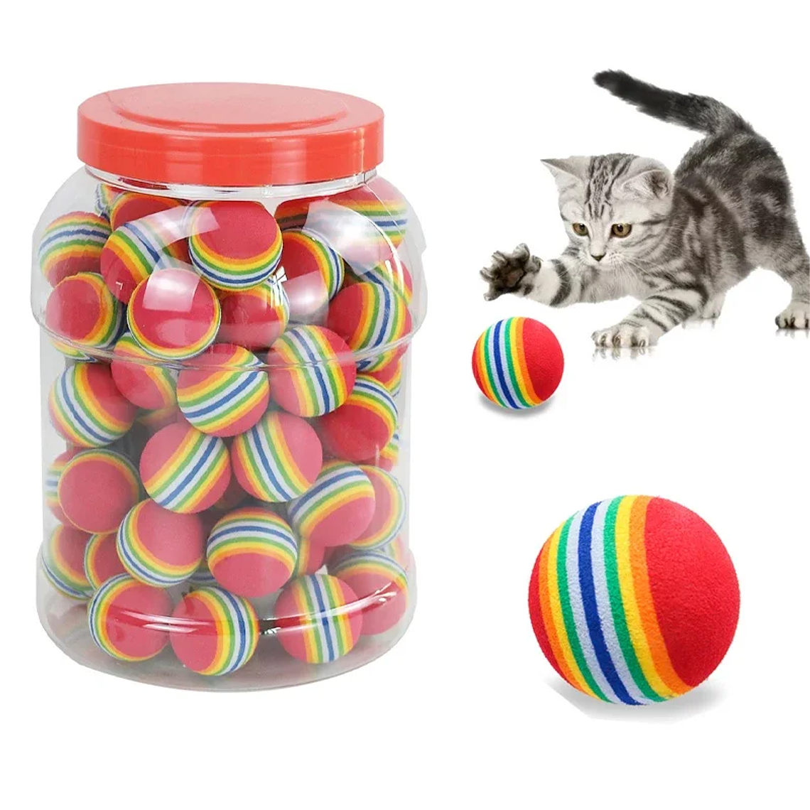 10PCS Rainbow Cat Toys Ball Interactive Cat Dog Play Chewing Rattle Scratch Ball Training Balls Pet Toys Supplies 1