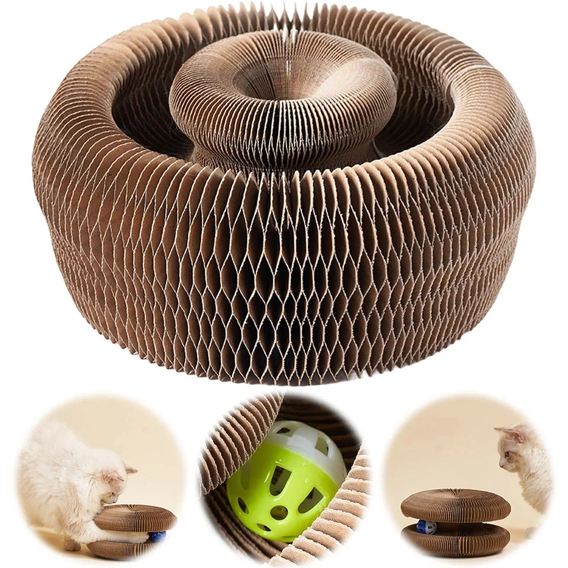Magic Cat Scratch Organ Board Giocattolo per gatti con palla Artiglio per macinazione per gatti Struttura da arrampicata per gatti Gattino Rotondo ondulato Giocattolo per graffiare... 2