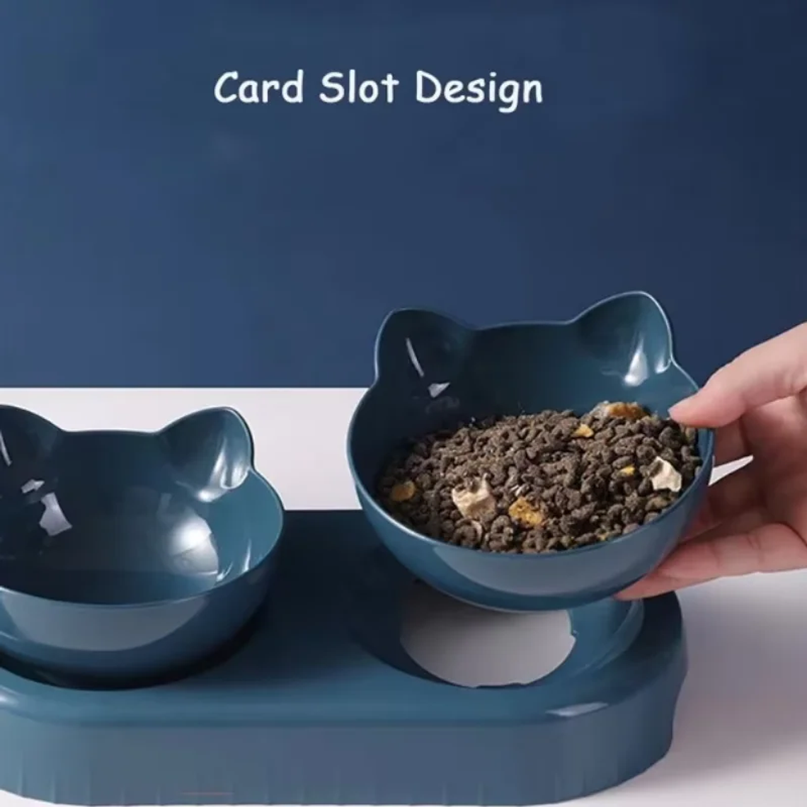 Ciotole per gatti tripli Mangiatoia per animali domestici, ciotole doppie 2 in 1 con bottiglia automatica, design inclinato e girevole per cani e gatti 6