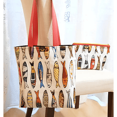 ToteBag Reversível Sardinhas Verticais - A cor da alça pode variar