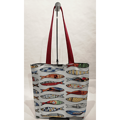Tote Bag Reversível Sardinhas - A cor da alça pode variar