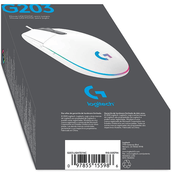 Mouse Gamer Logitech G203 RGB LIGHTSYNC, 6 botones programables, 8.000 DPI, White  5