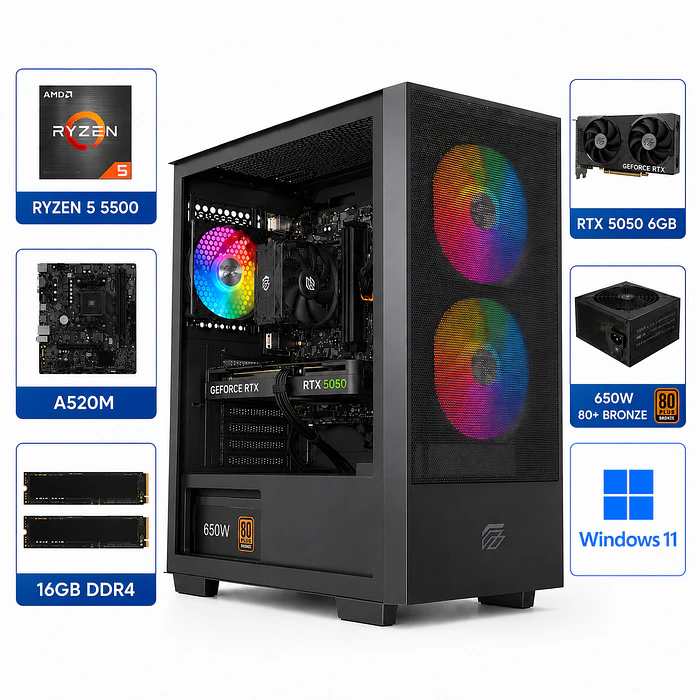 PC Gamer 5500 / RTX 5050 6G / 16gb Ram / A520M / SSD 500GB 1