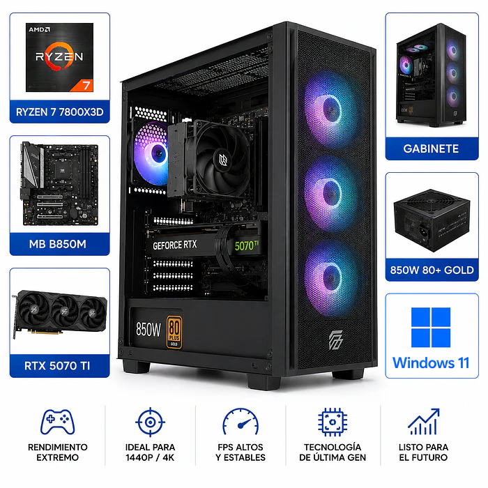 PC Gamer 7800X3D / RTX 5070 TI 16G / 16gb Ram / B650M / SSD 1TB 1
