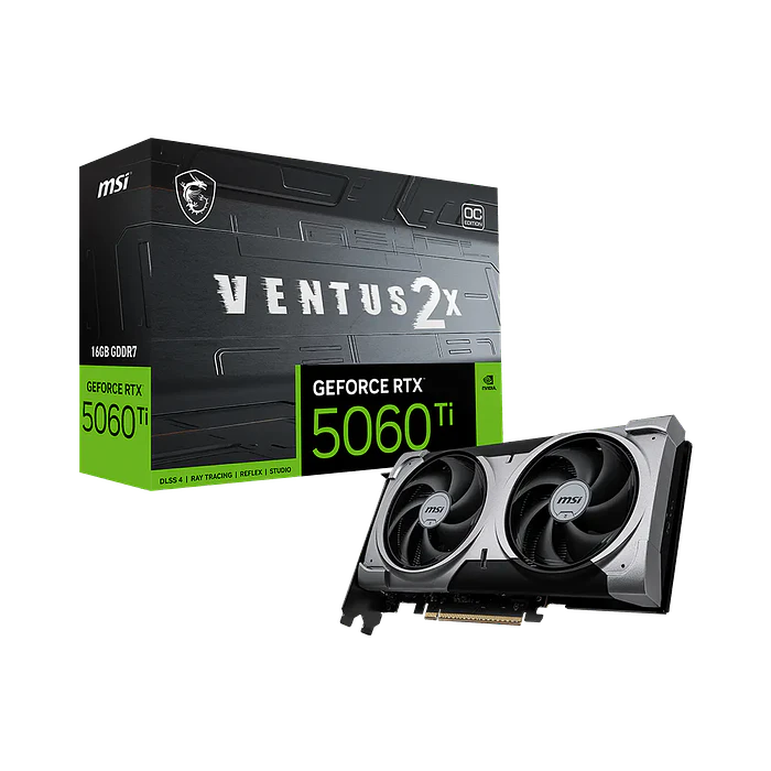 Tarjeta de Video MSI GeForce RTX 5060 Ti 16G VENTUS 2X OC BLACK PLUS 1
