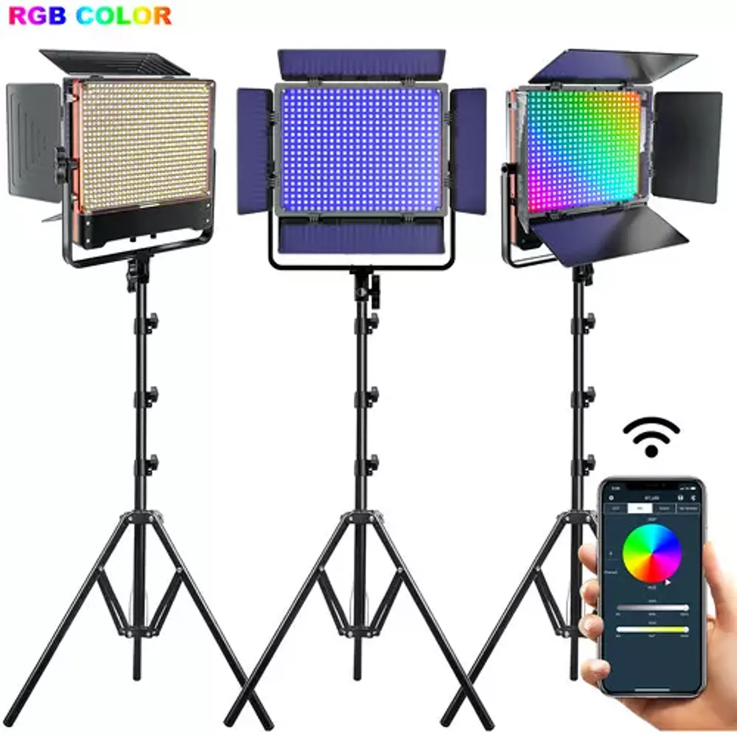 Juego de 3 luces Estudio GVM 50SM RGB Bicolor Doble faz 5600k 1