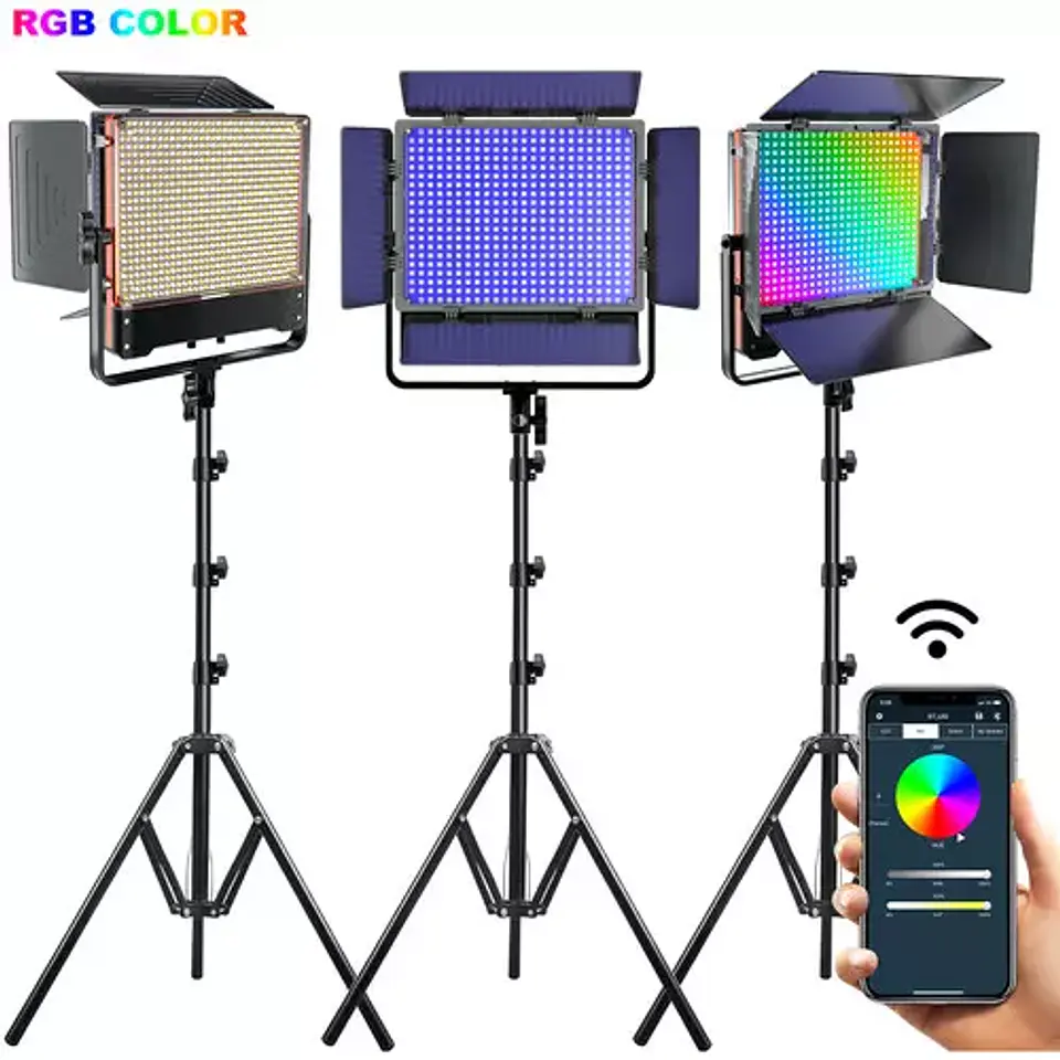 Juego de 3 luces Estudio GVM 50SM RGB Bicolor Doble faz 5600k 1