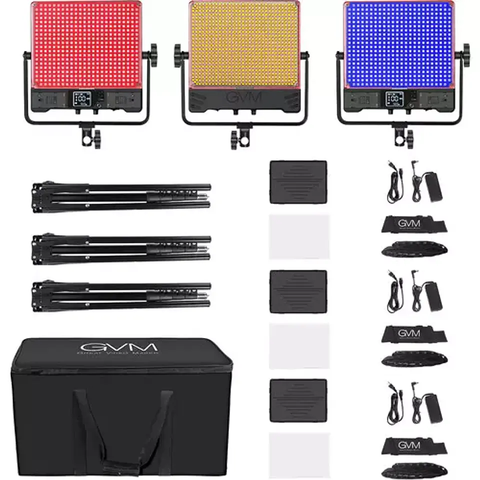Juego de 3 luces Estudio GVM 50SM RGB Bicolor Doble faz 5600k 2