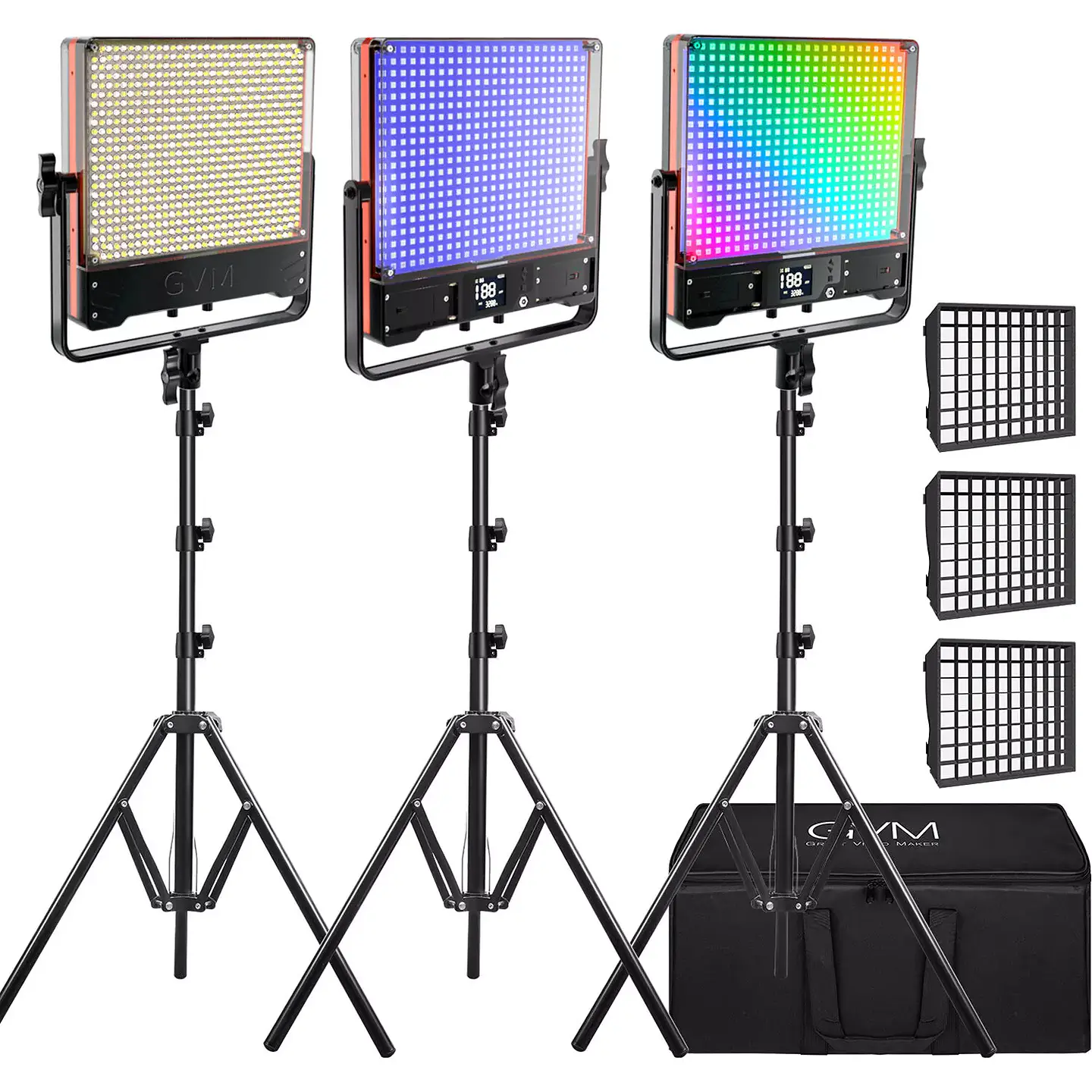 Juego de 3 luces Estudio GVM 50SM RGB Bicolor Doble faz 5600k 3