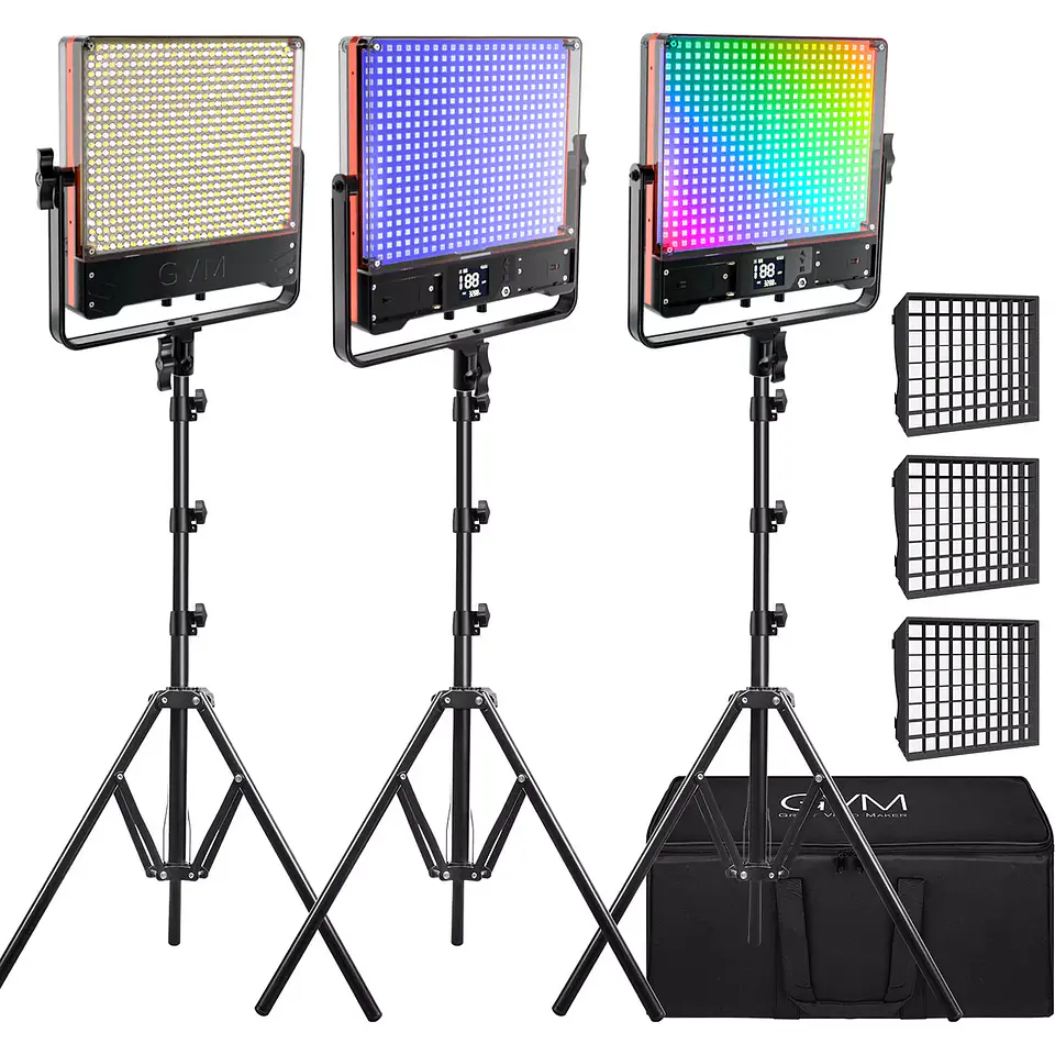 Juego de 3 luces Estudio GVM 50SM RGB Bicolor Doble faz 5600k 3