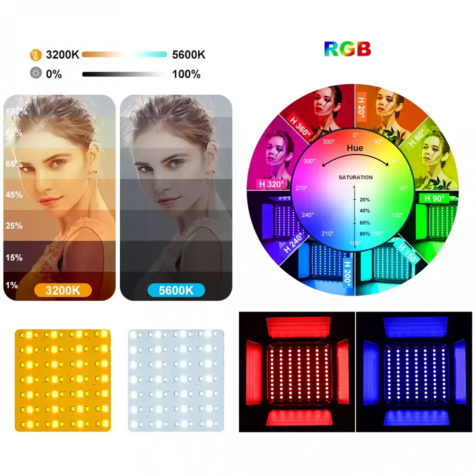 Juego de 2 luces Estudio Profesional GVM 800D RGB 5600k 2