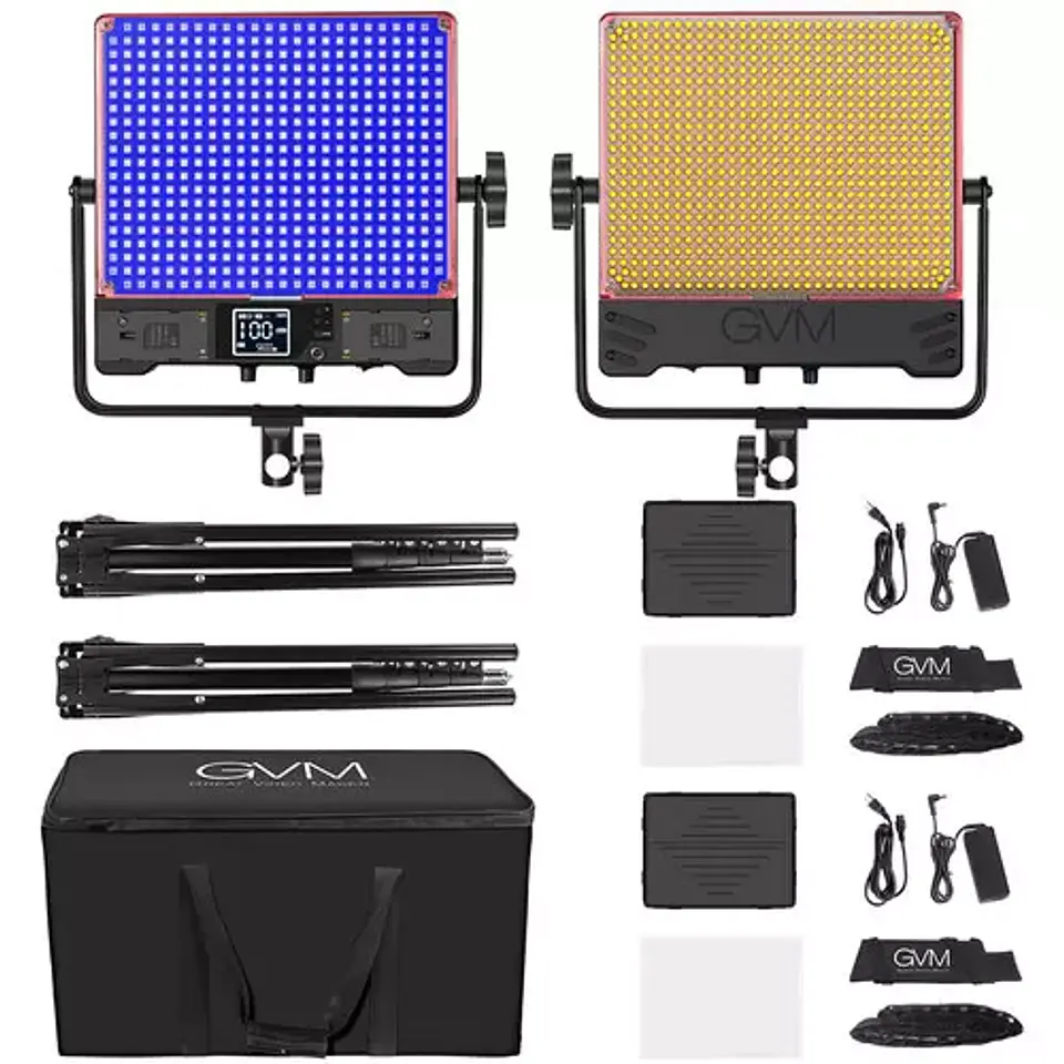 Juego de 2 luces Estudio GVM 50SM RGB Bicolor Doble faz 5600k 3
