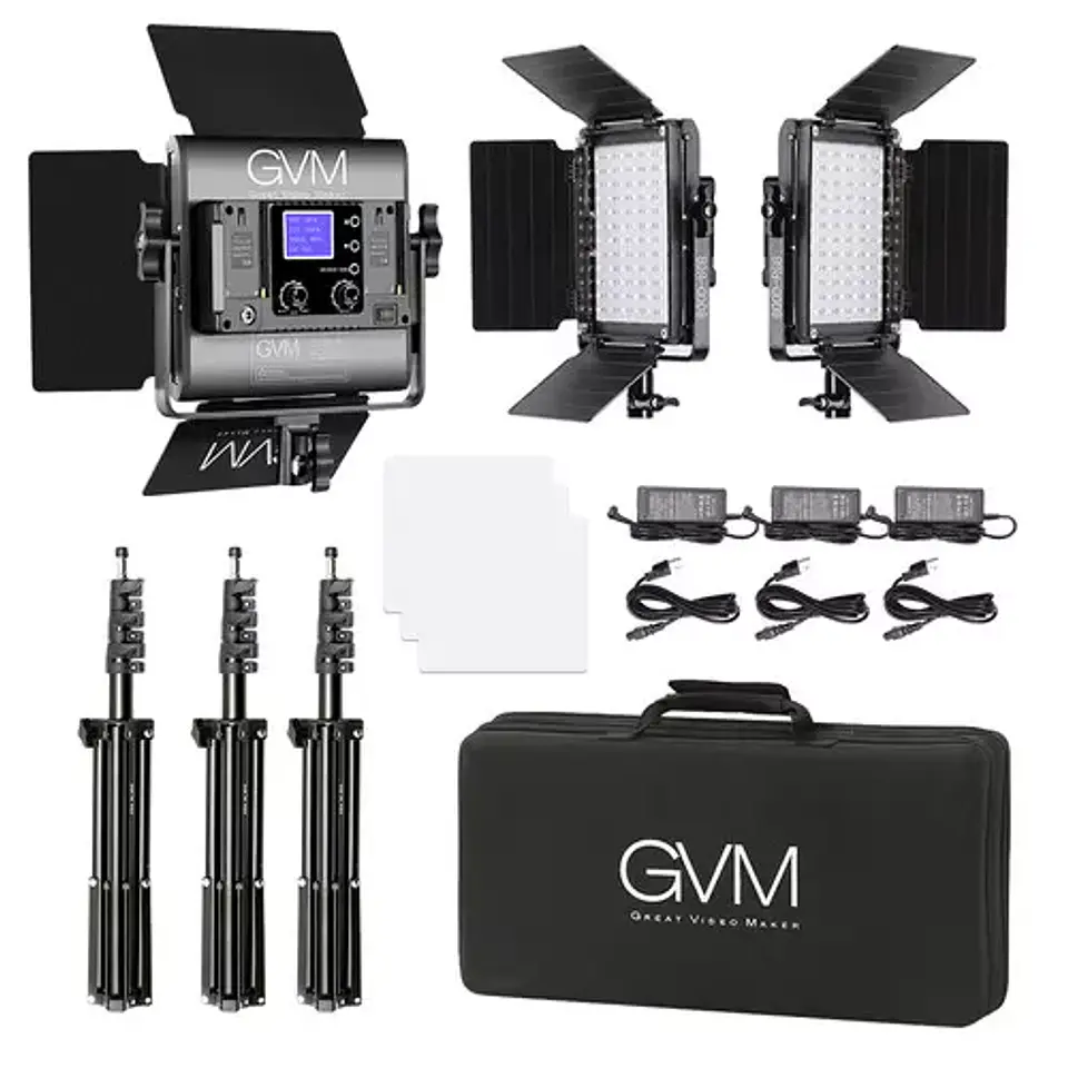 Juego de 3 luces Estudio Profesional GVM 800D RGB 5600k 2
