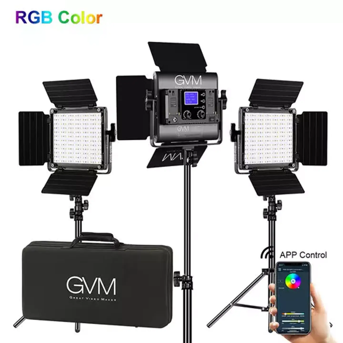 Juego de 3 luces Estudio Profesional GVM 800D RGB 5600k 1