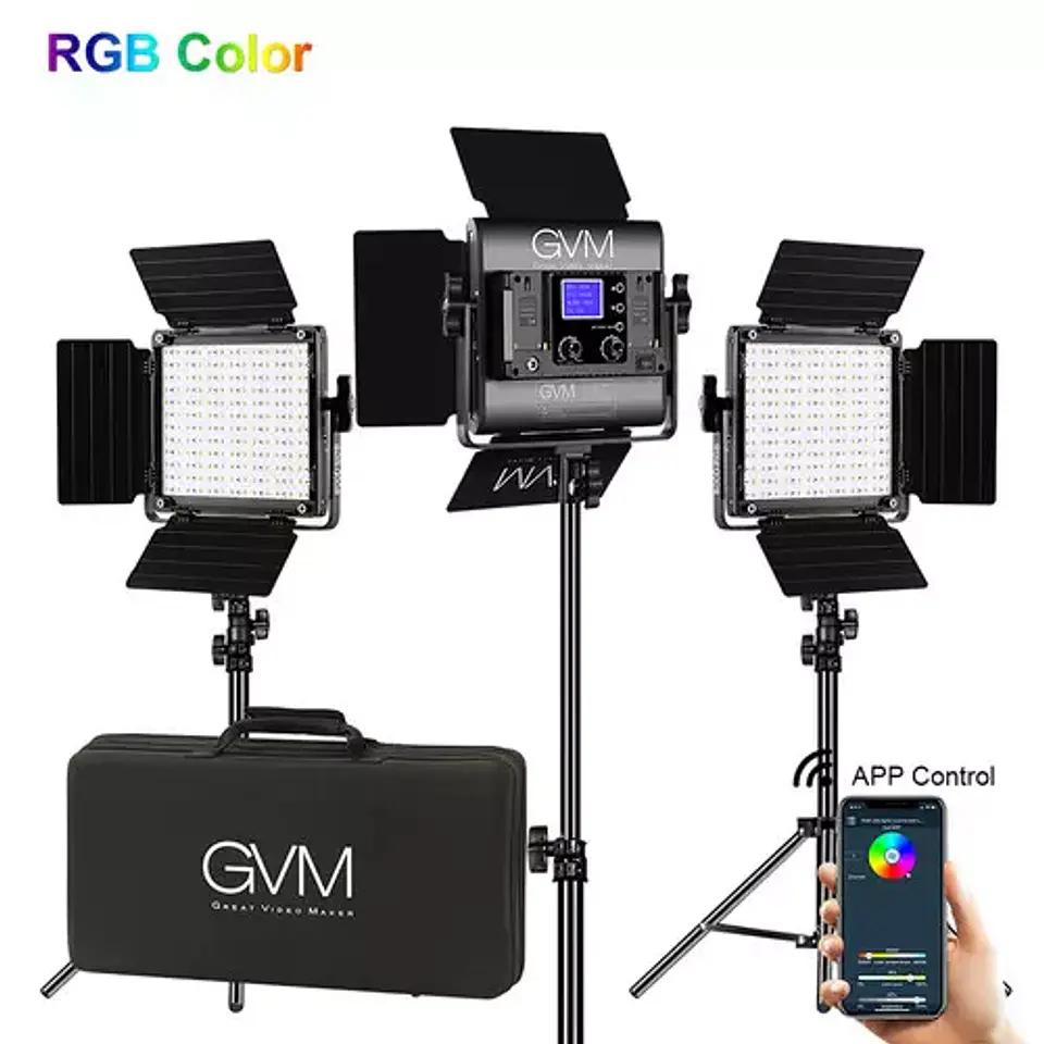 Juego de 3 luces Estudio Profesional GVM 800D RGB 5600k 1