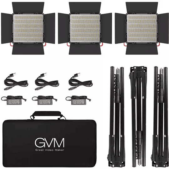 Juego de 3 luces Estudio Profesional GVM 1200D RGB Bicolor 5600k