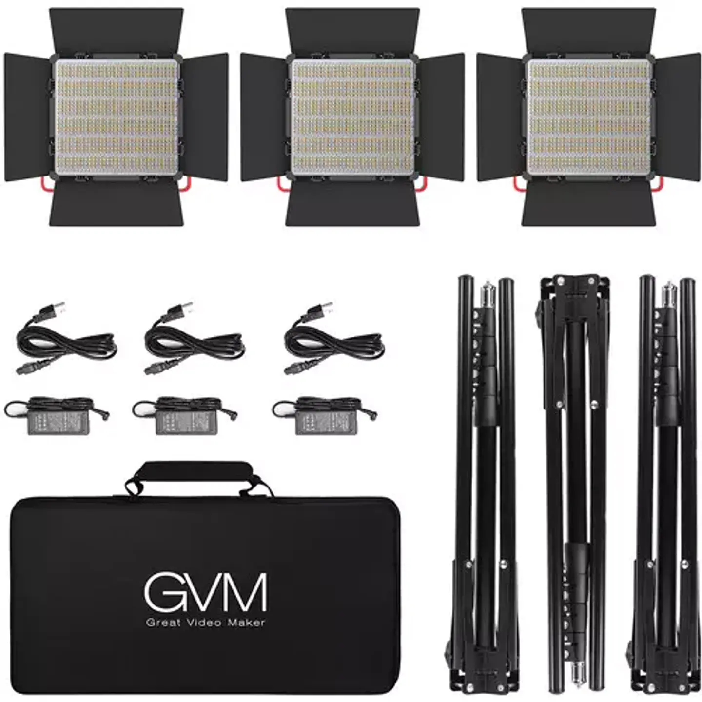 Juego de 3 luces Estudio Profesional GVM 1200D RGB Bicolor 5600k 5