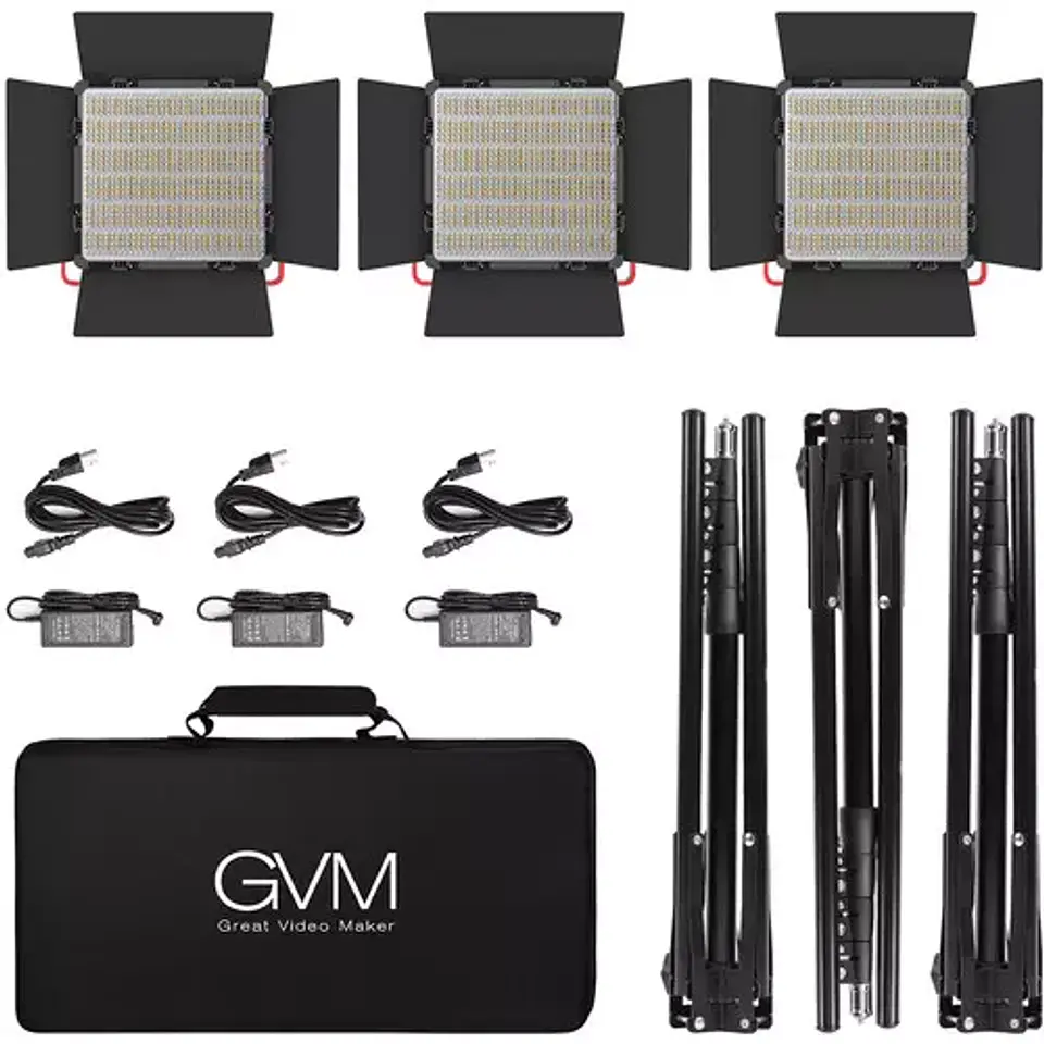 Juego de 3 luces Estudio Profesional GVM 1200D RGB Bicolor 5600k 5