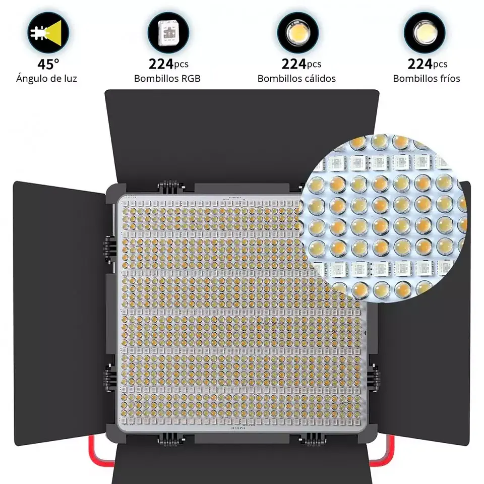 Juego de 2 luces Estudio Profesional GVM 1200D RGB Bicolor 5600k 4