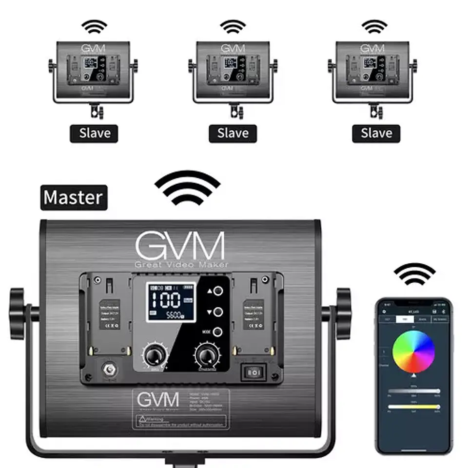 Juego de 3 luces Estudio Profesional GVM 1000D RGB 5600k con Softbox 3