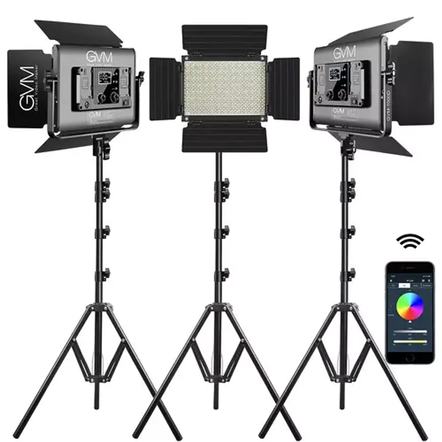 Juego de 3 luces Estudio Profesional GVM 1000D RGB 5600k con Softbox 1