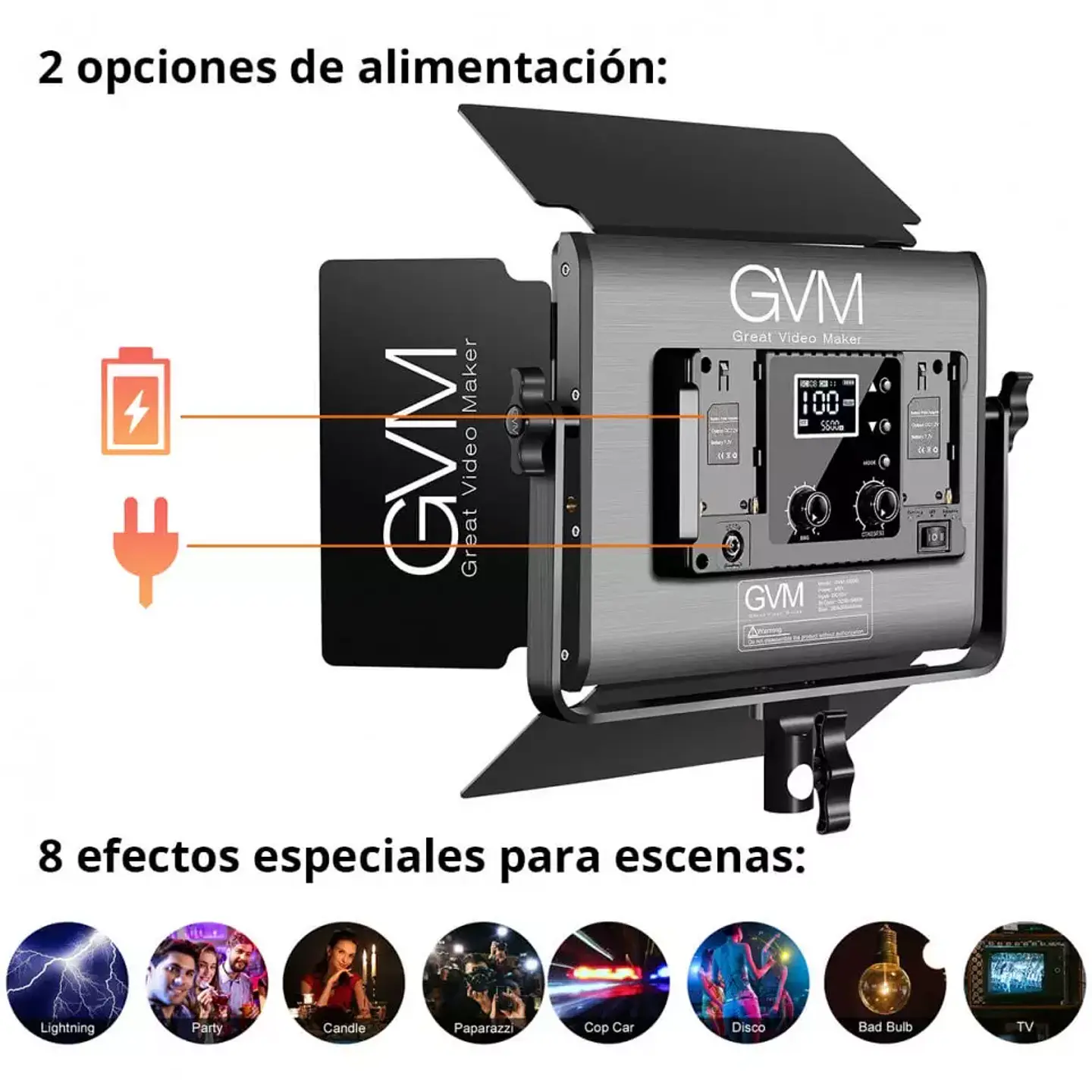 Juego de 3 luces Estudio Profesional GVM 1000D RGB 5600k con Softbox 4