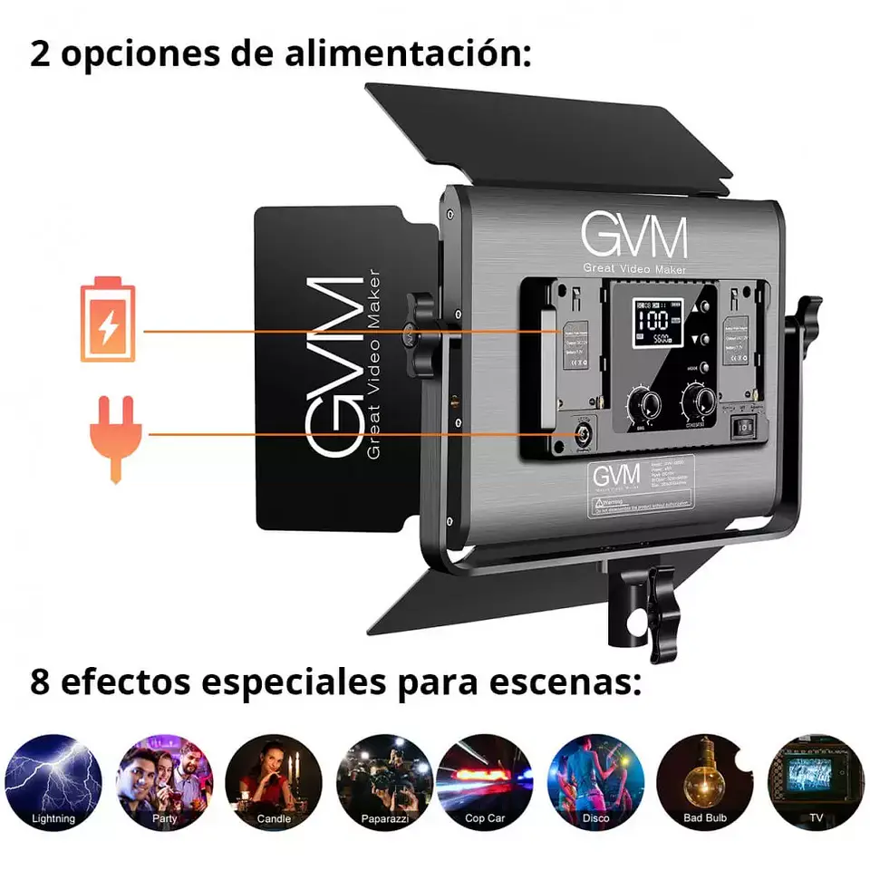 Juego de 3 luces Estudio Profesional GVM 1000D RGB 5600k con Softbox 4