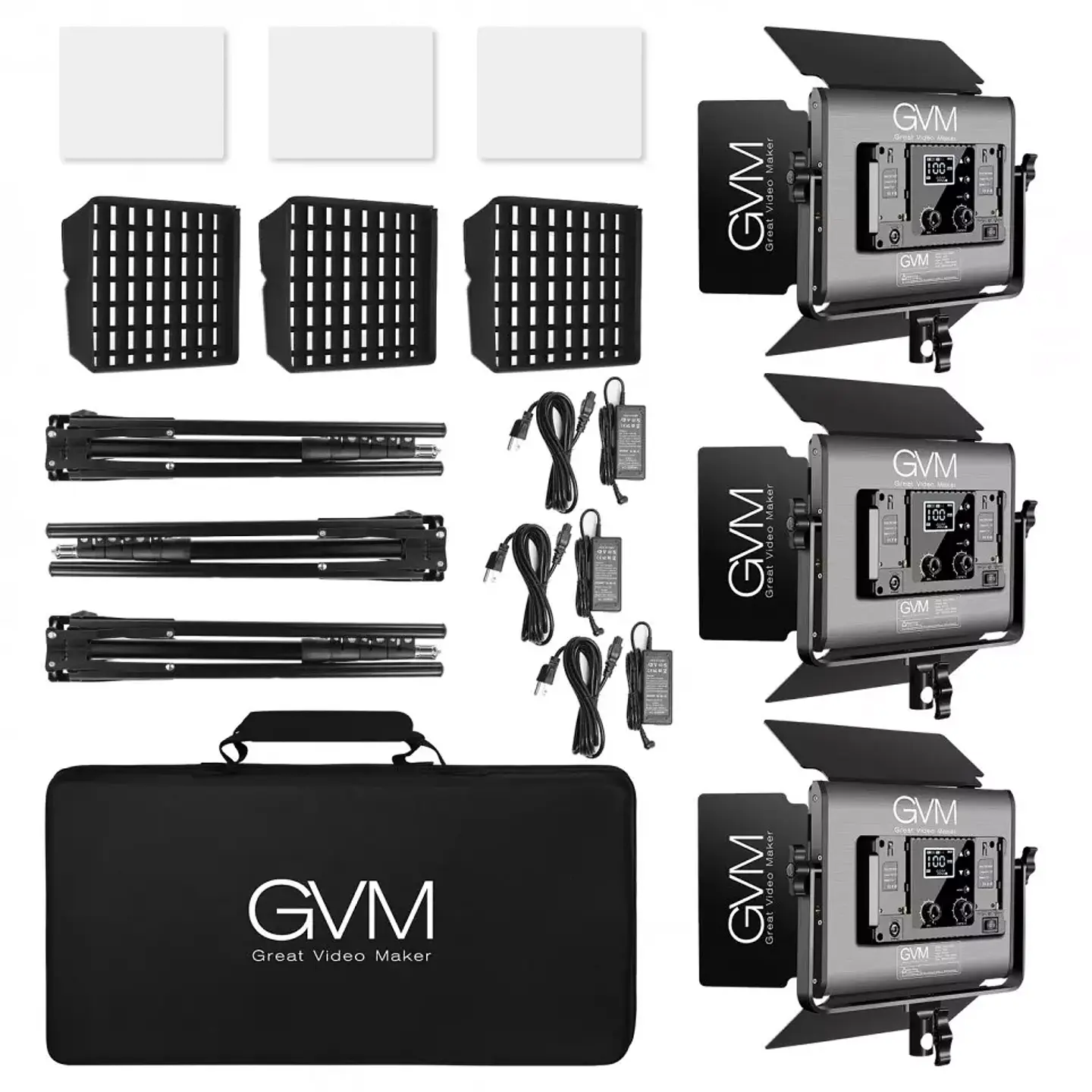 Juego de 3 luces Estudio Profesional GVM 1000D RGB 5600k con Softbox 2