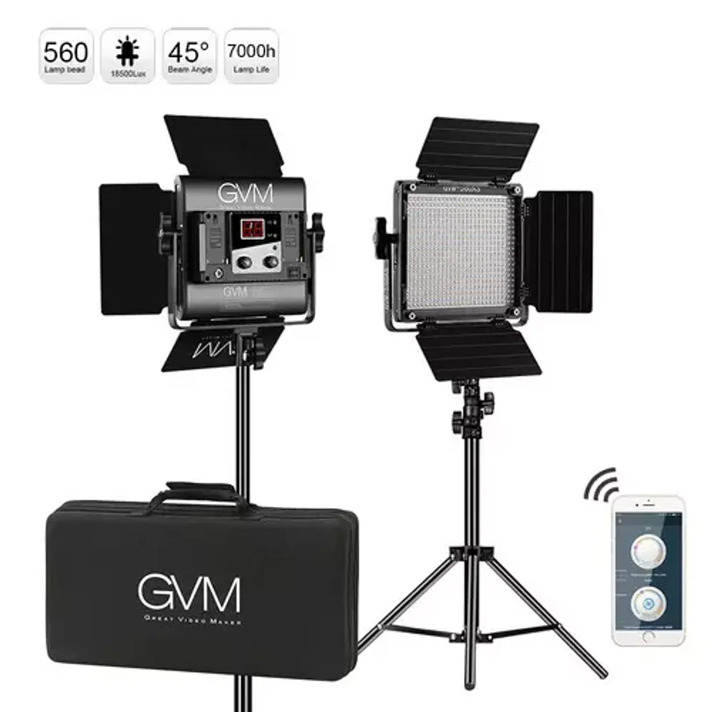 Juego de 2 luces LED Profesionales GVM 560AS Bicolor 5600k Difusor 1
